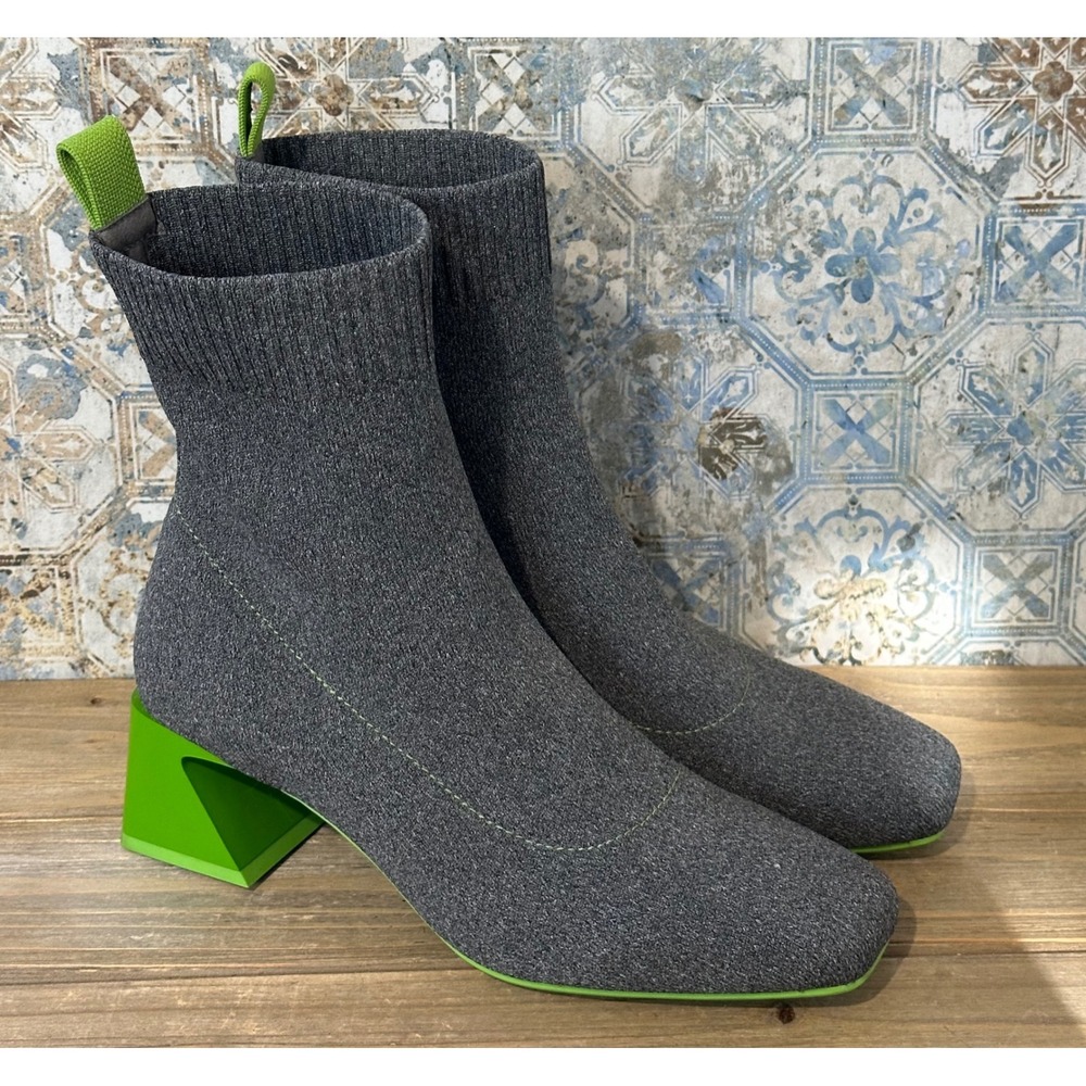VIVAIA Sock Boots Square Toe Knit Womens 38 / 7.5 Grey Green Modern Chic